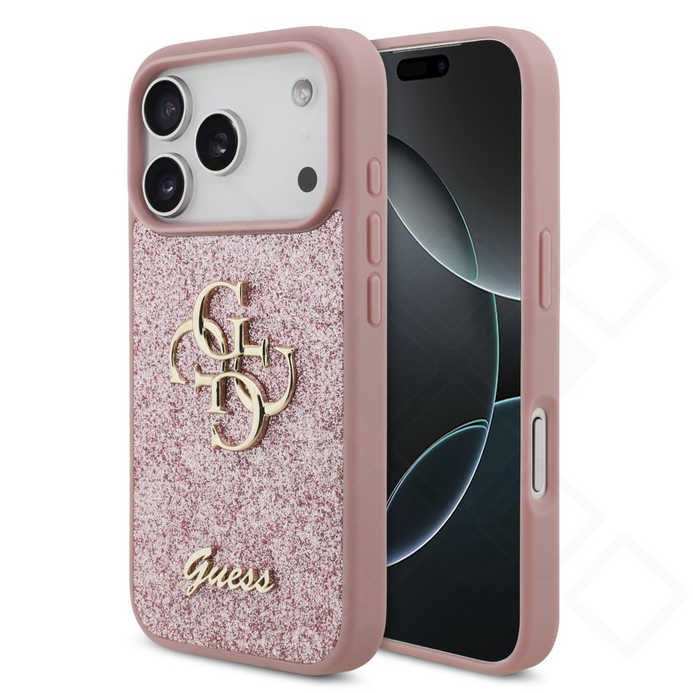 Guess PU Fixed Glitter 4G Metal Logo Case für iPhone 17 Pro / 18 Pro