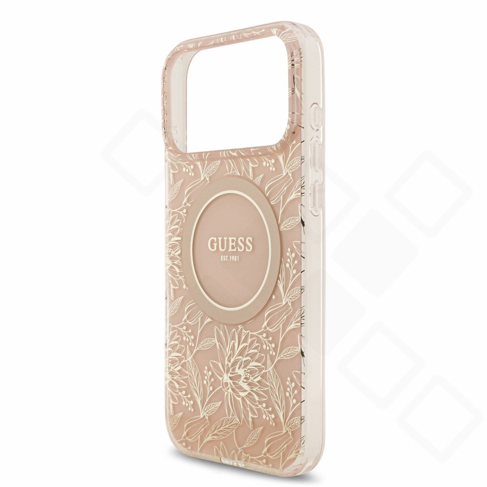 Original Guess IML Flowers Strap MagSafe Case für Apple iPhone 17 Pro Max / 18 Pro Max – Schutzhülle mit Perlen-Trageband