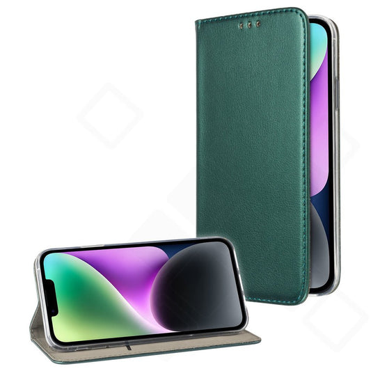 anco Bookcase Basic Magnetic für Apple iPhone 14 – Klapphülle aus PU-Leder mit Kartenfach und Magnetverschluss grün