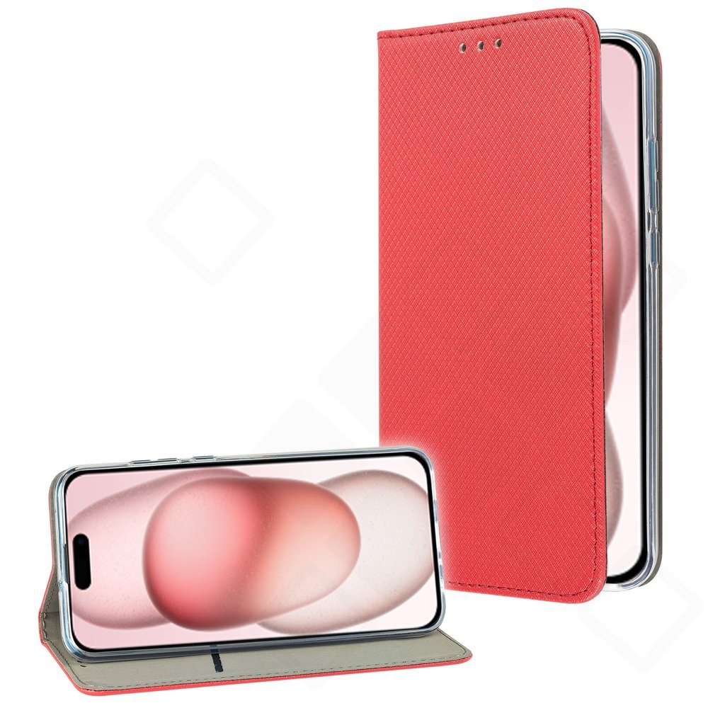 Bookcase Basic für Apple iPhone 15 Plus mit Kartenfach und Magnetverschluss rot