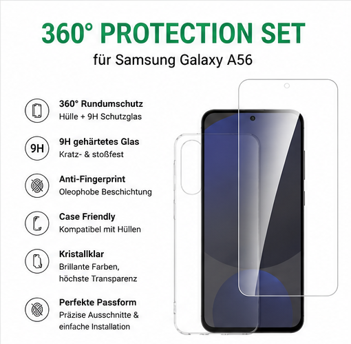 4smarts 360° Protection Set für Samsung Galaxy A56 – Schutzhülle + 9H Panzerglas Transparent