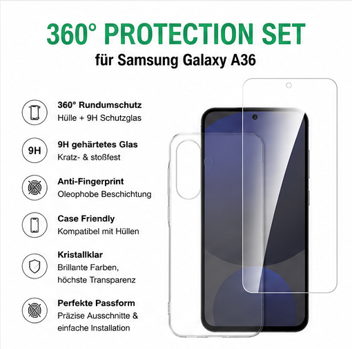 4smarts 360° Protection Set für Samsung Galaxy A36 – Schutzhülle + 9H Panzerglas Transparent