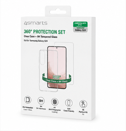 4smarts 360° Protection Set für Samsung Galaxy S24 – Schutzhülle & 9H Panzerglas Transparent
