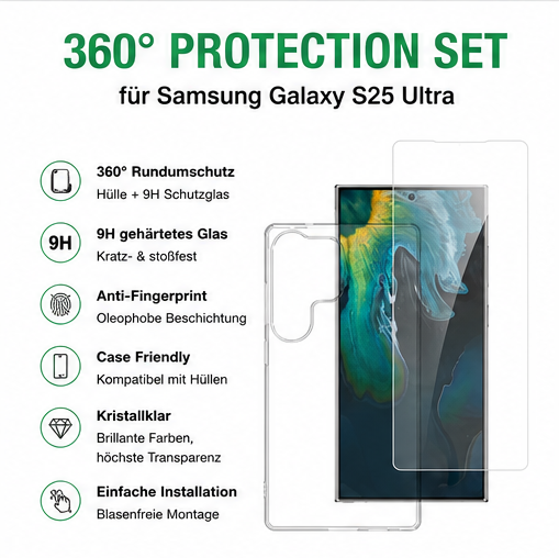 4smarts 360° Protection Set für Samsung Galaxy S25 Ultra – Schutzhülle + 9H Panzerglas