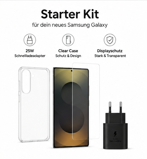 Samsung Galaxy S26 Ultra Starter Kit – Clear Case, Panzerglas & 25W Schnellladegerät