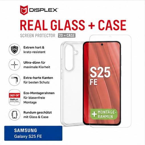 DISPLEX Real Glass + Case für Samsung Galaxy S25 FE – 10H Displayschutz & Schutzhülle