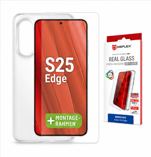 DISPLEX Real Glass + Case für Samsung Galaxy S25 Edge – 10H Panzerglas & Transparentes TPU Case