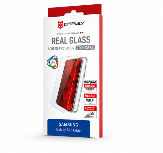 DISPLEX Real Glass + Case für Samsung Galaxy S25 Edge – 10H Panzerglas & Transparentes TPU Case