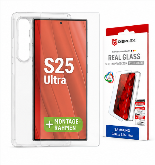 DISPLEX Real Glass + TPU Case für Samsung Galaxy S25 Ultra – 10H Schutzset