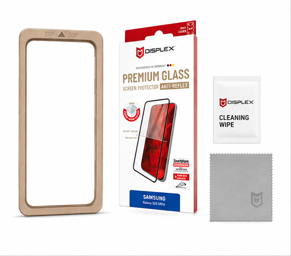 DISPLEX Premium Panzerglas Full Cover 10H für Samsung Galaxy S25 Ultra inkl. EASY-ON Montagerahmen