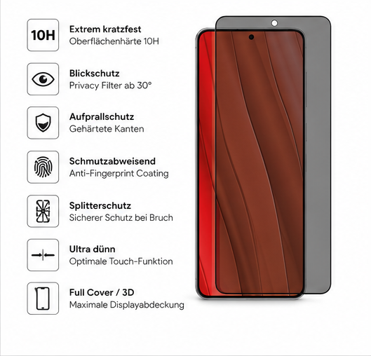 DISPLEX Privacy Panzerglas Full Cover für Samsung Galaxy S25 Edge – 10H, Blickschutz, Easy-On