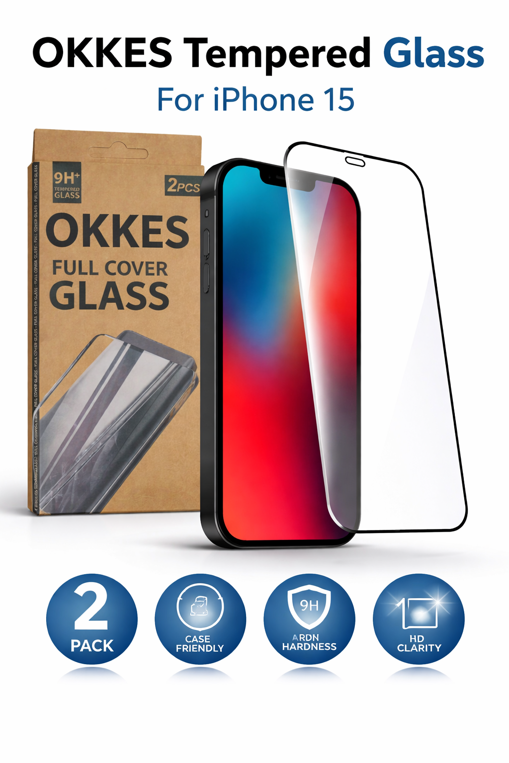 okkes 2in1 Fullcover Panzerglas für iPhone 15 / 16 – 2er Set