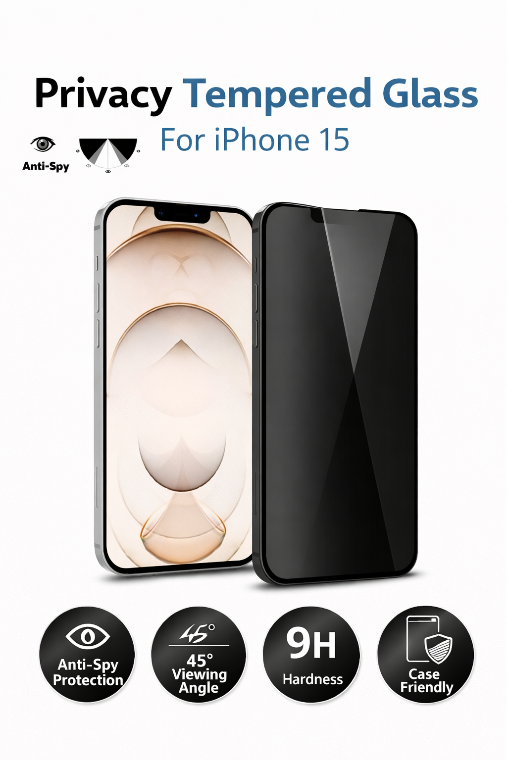 okkes® Privacy Panzerglas für iPhone 15 / 16 – 3D Schutzglas