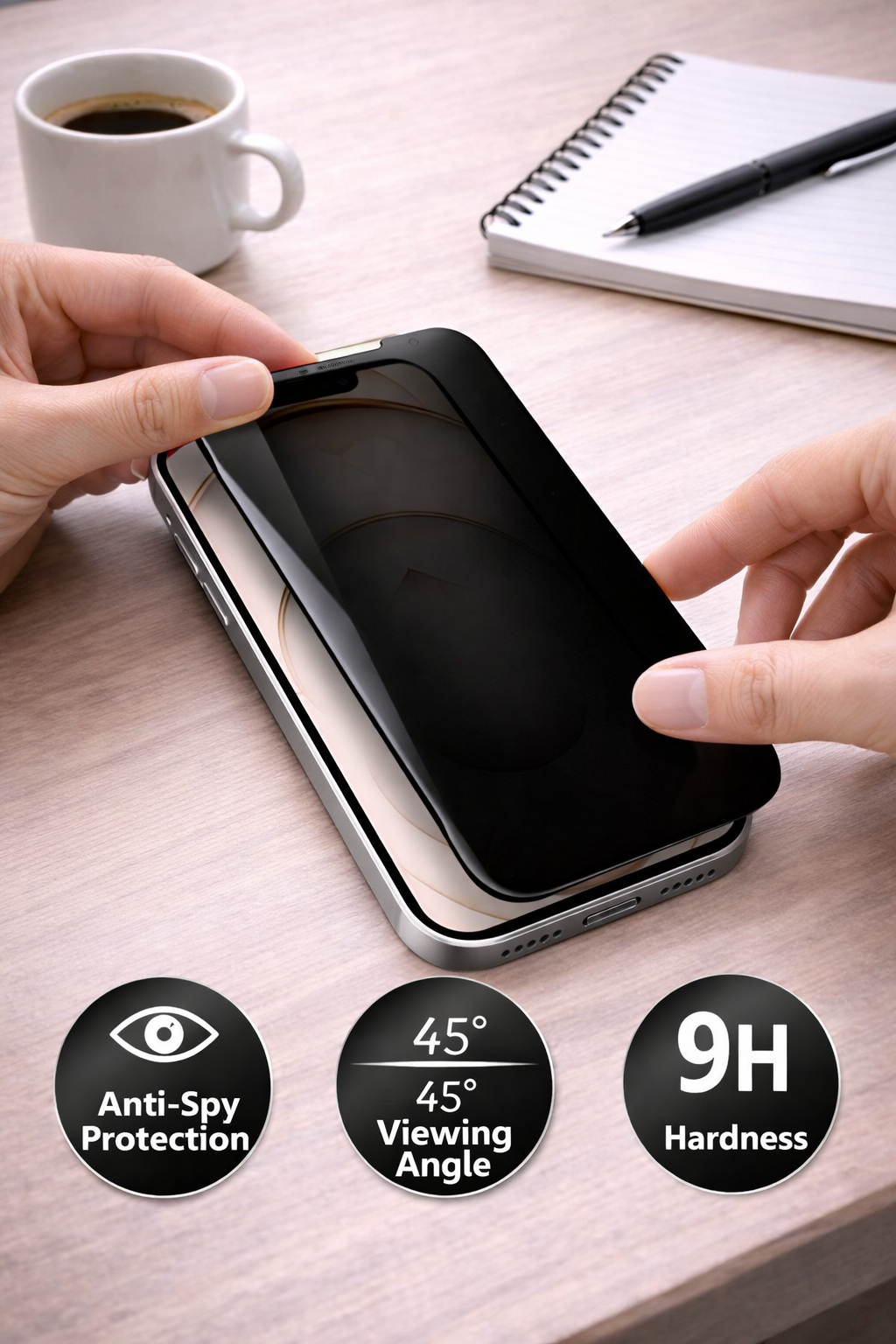 okkes® Privacy Panzerglas für iPhone 15 / 16 – 3D Schutzglas
