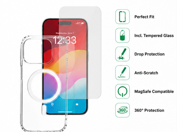 4smarts 360° Protection Set für Apple iPhone 15 – MagSafe Hülle + Panzerglas Displayschutz