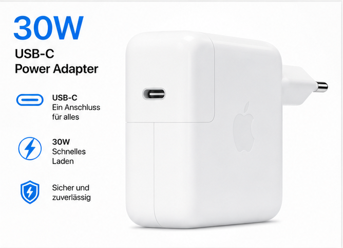 Apple USB-C Power Adapter 30W Original Ladegerät USB-C Schnellladegerät MW2G3ZM/A Weiß