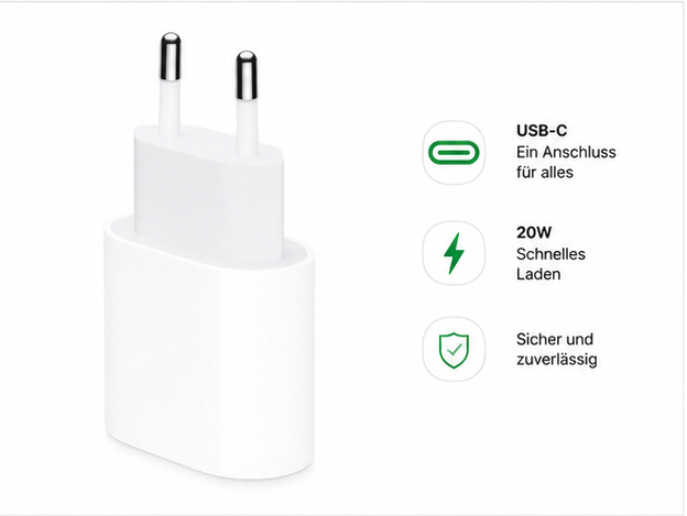 Apple USB-C Power Adapter 20W Original Netzteil MD3J4ZM/A Schnellladegerät USB-C Weiß