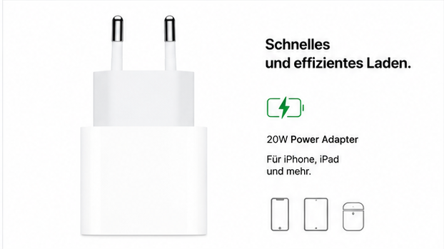 Apple USB-C Power Adapter 20W Original Netzteil MD3J4ZM/A Schnellladegerät USB-C Weiß
