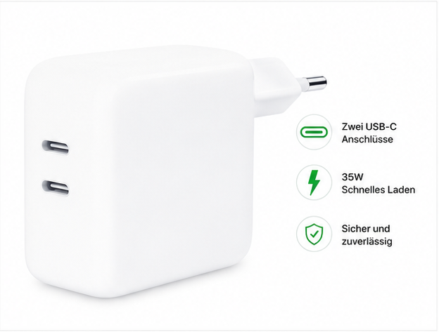 Apple 35W Dual USB-C Power Adapter – Original USB-C Netzteil 2 Port Schnellladegerät Weiß