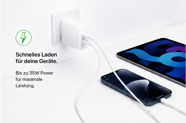 Apple 35W Dual USB-C Power Adapter – Original USB-C Netzteil 2 Port Schnellladegerät Weiß