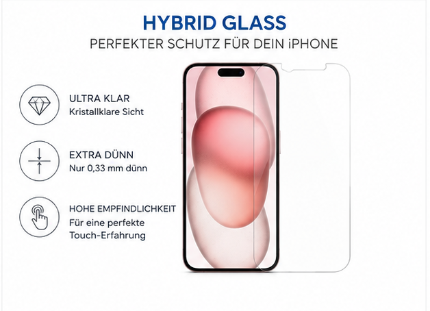 anco Hybrid Glass für Apple iPhone 15 Plus – Flexibles Panzerglas Displayschutz Schutzfolie