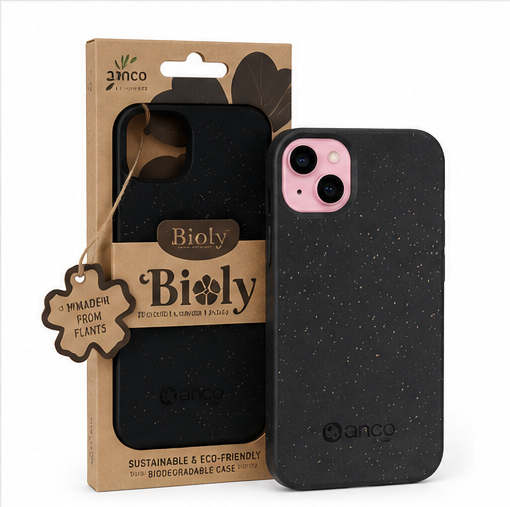 anco Bioly Bio Handyhülle für Apple iPhone 15 Plus Schwarz – Nachhaltige Schutzhülle