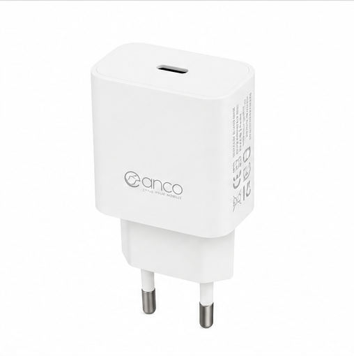 anco 20W USB-C Schnellladegerät mit USB-C Kabel – Power Delivery Ladegerät Weiß