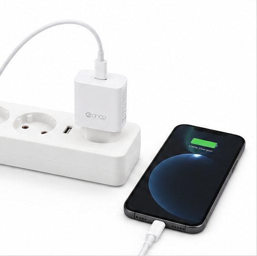 anco 20W USB-C Schnellladegerät mit USB-C Kabel – Power Delivery Ladegerät Weiß