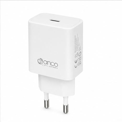 anco 30W USB-C Ladegerät mit Lightning Kabel MFi – Power Delivery Schnellladegerät Weiß