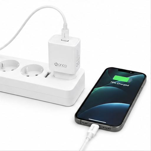 anco 30W USB-C Ladegerät mit Lightning Kabel MFi – Power Delivery Schnellladegerät Weiß