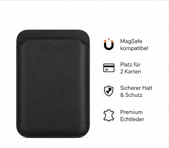 MagSafe Leder Wallet Kartenhalter für Apple iPhone 12–17 – Magnetisches Kartenetui Schwarz