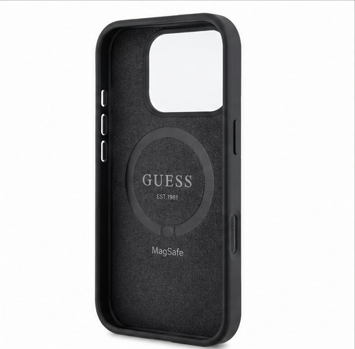 Guess PU 4G Metal Logo Handyhülle für Apple iPhone 17 Pro Schwarz Case
