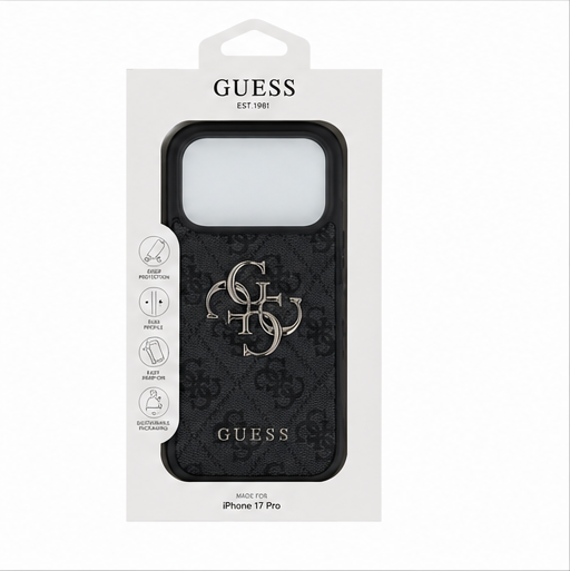 Guess PU 4G Metal Logo Handyhülle für Apple iPhone 17 Pro Schwarz Case