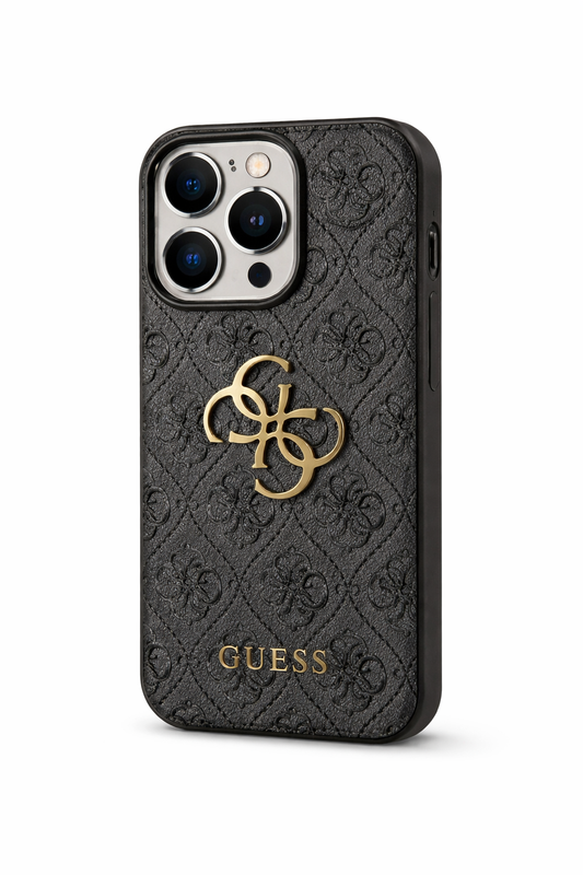 iPhone 14 Pro Hülle | Guess PU 4G Metal Logo Case Grau