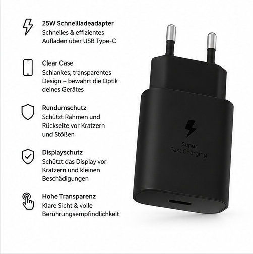 Samsung Starter Kit für Galaxy S26 Ultra - Original Case, Displayschutzglas & 25W Schnellladeadapter