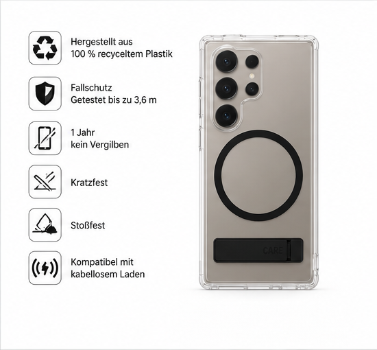CARE Feature Case für Samsung Galaxy S25 Ultra – Transparent, MagSafe, Kickstand & Qi-kompatibel