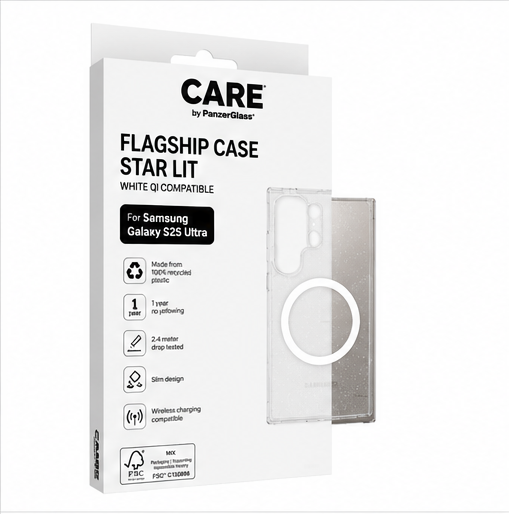 CARE by PanzerGlass Flagship Case Star Lit für Samsung Galaxy S25 Ultra – Glitzer Case Transparent