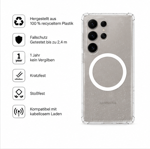 CARE by PanzerGlass Flagship Case Star Lit für Samsung Galaxy S25 Ultra – Glitzer Case Transparent