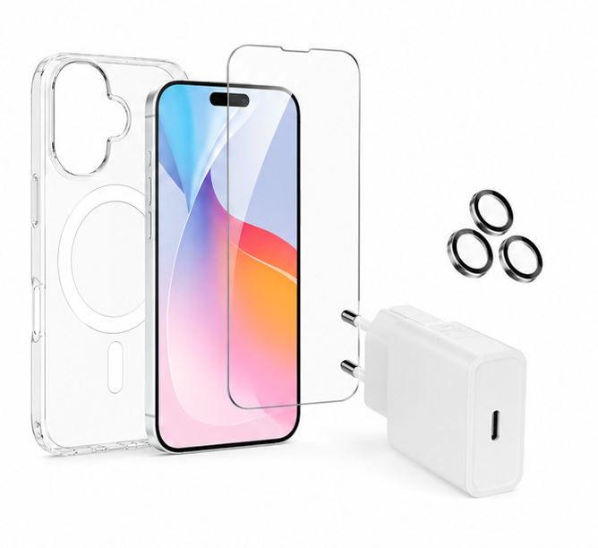 4smarts 3in1 Premium Starter Set für Apple iPhone 16 – MagSafe Hülle, Panzerglas & Schnellladegerät