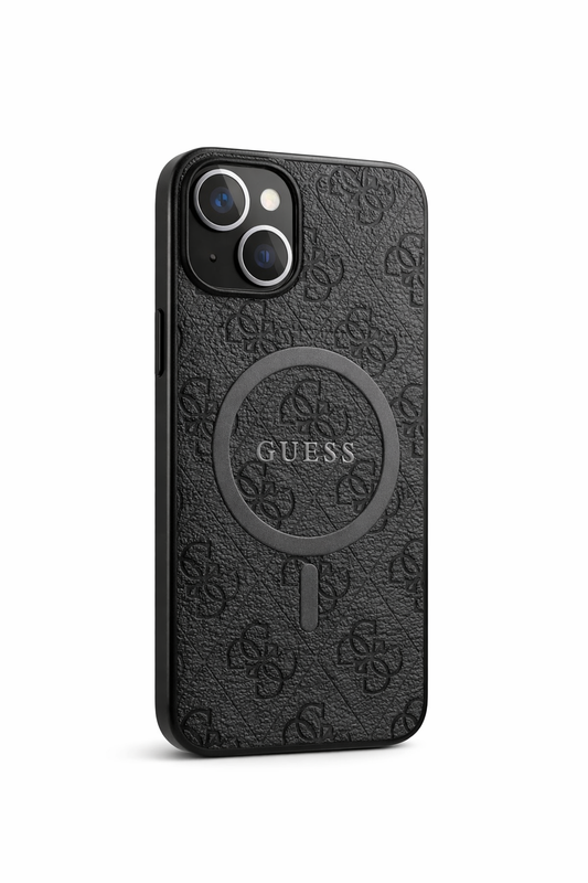 iPhone 16 Hülle | Guess PU 4G Colored Ring MagSafe Case Schwarz