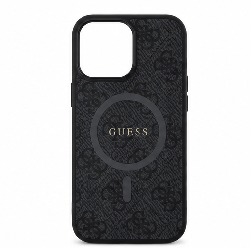 Guess MagSafe Hülle iPhone 16 Pro Max Schwarz – PU Leder 4G Ring Case Cover
