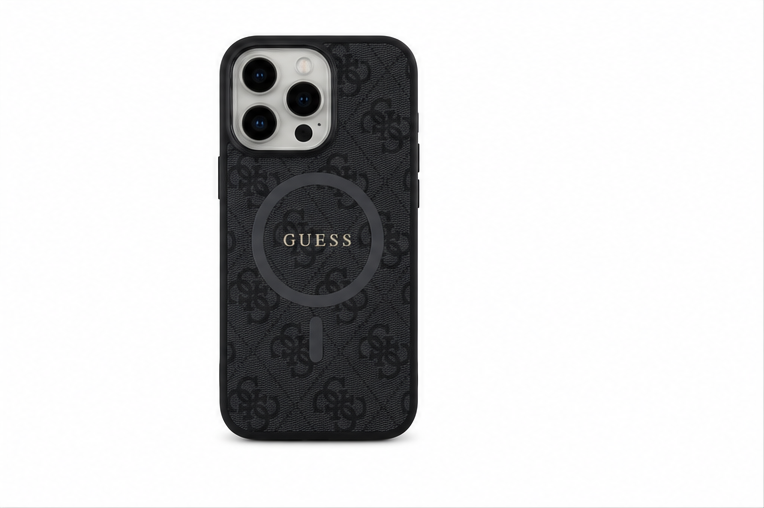 Guess MagSafe Hülle iPhone 16 Pro Max Schwarz – PU Leder 4G Ring Case Cover