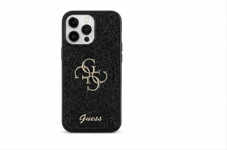 Guess 4G Glitter Case für Apple iPhone 16 Pro Max Schwarz – Premium Handyhülle