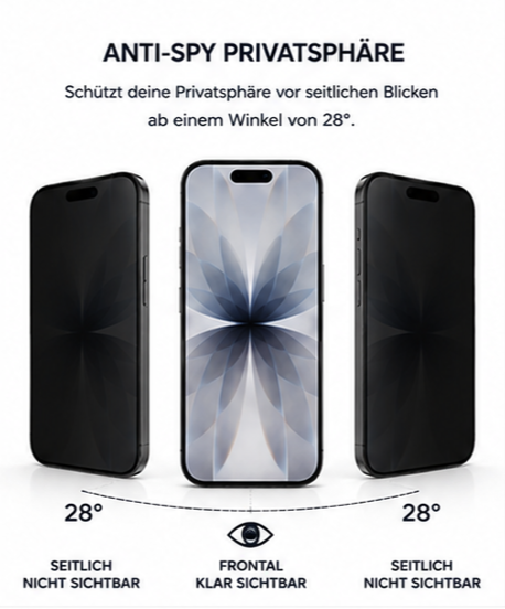 anco Anti-Spy Panzerglas für Apple iPhone 17 Pro, iPhone 17 & iPhone 16 Pro – Privacy Schutzglas 9H