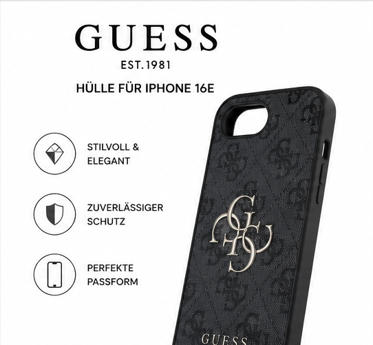 Guess PU 4G Metal Logo Case für Apple iPhone 16e / 17e Premium Handyhülle