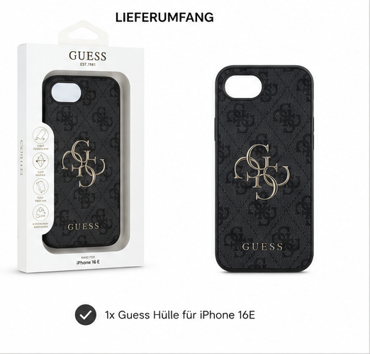 Guess PU 4G Metal Logo Case für Apple iPhone 16e / 17e Premium Handyhülle