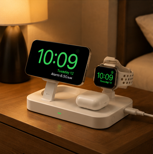 4smarts Qi2 Ladestation Trident 3in1 – MagSafe Wireless Charger für iPhone, Apple Watch & AirPods Weiß