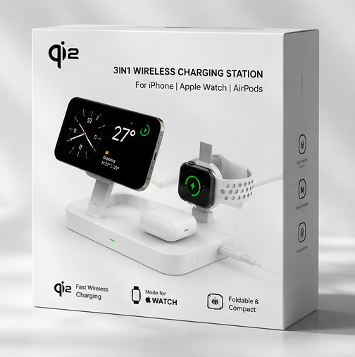 4smarts Qi2 Ladestation Trident 3in1 – MagSafe Wireless Charger für iPhone, Apple Watch & AirPods Weiß