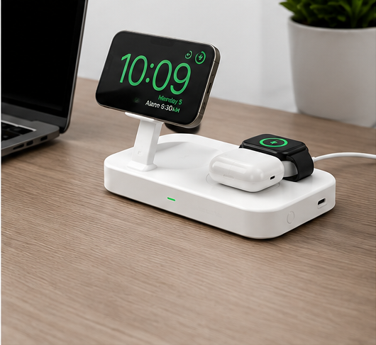 4smarts Qi2 Ladestation Trident Weiß – 3in1 MagSafe Wireless Charger 15W