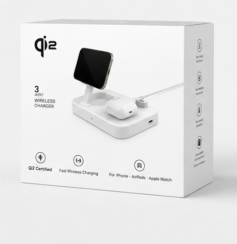 4smarts Qi2 Ladestation Trident Weiß – 3in1 MagSafe Wireless Charger 15W